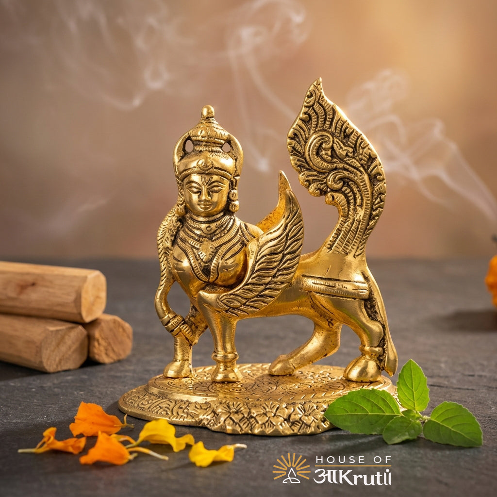 HOA Brass Kamdhenu Cow with Wings – 5.5 × 5.1 inches