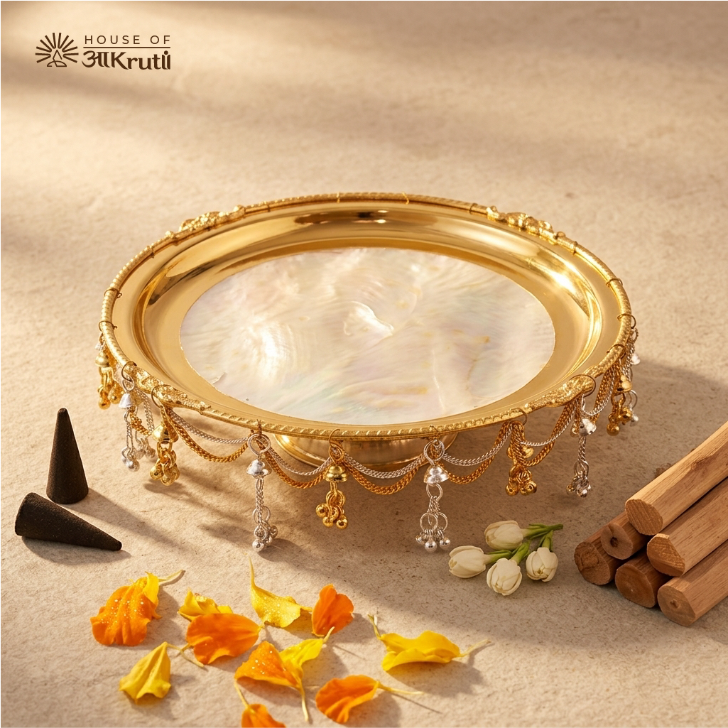 HOA Silver-Gold Plated Decorative Pooja Thali with Ghungroo – 10 Inches