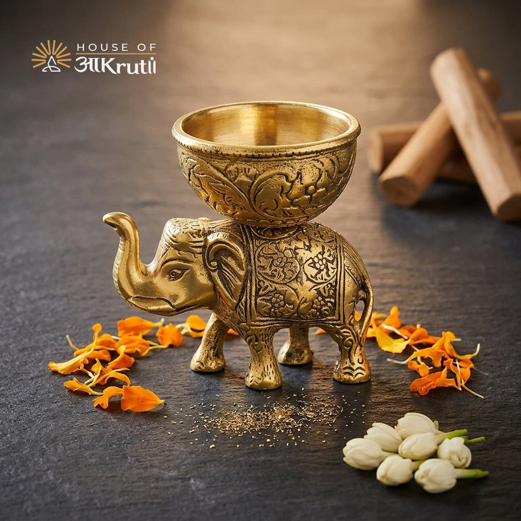 HOA ગોલ્ડ પ્લેટેડ મુખવાસ એલિફન્ટ સેટ - 14x13 CM