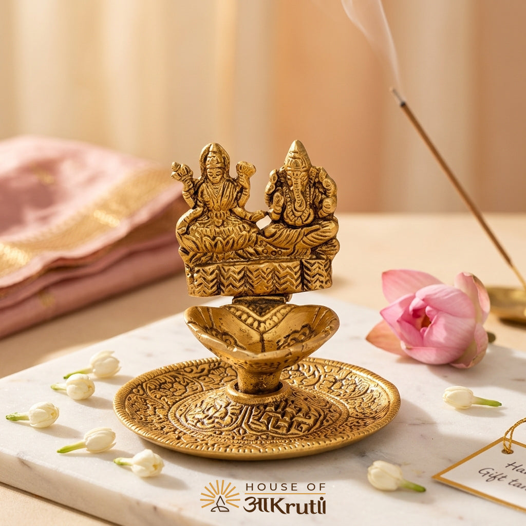 HOA Lakshmi Ganesh Metal Diya – 2.7 x 3.1 Inches