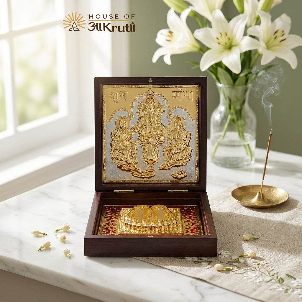 HOA Lakshmi Ganesha Saraswati Silver Plated Photo Frame – 4x4 Inch