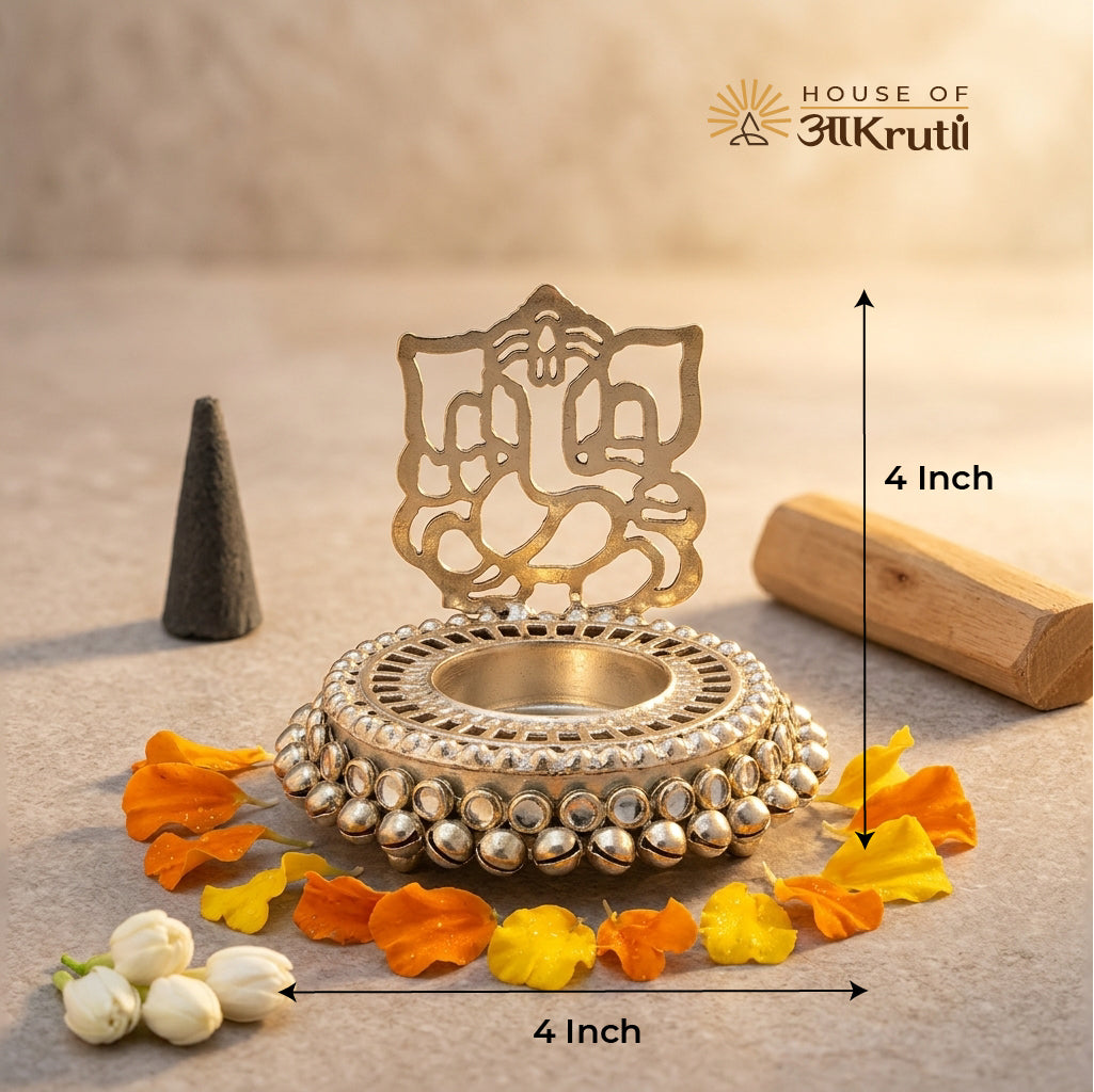 HOA મેટલ ગણેશા કેન્ડલ સ્ટેન્ડ – 4 ઇંચ