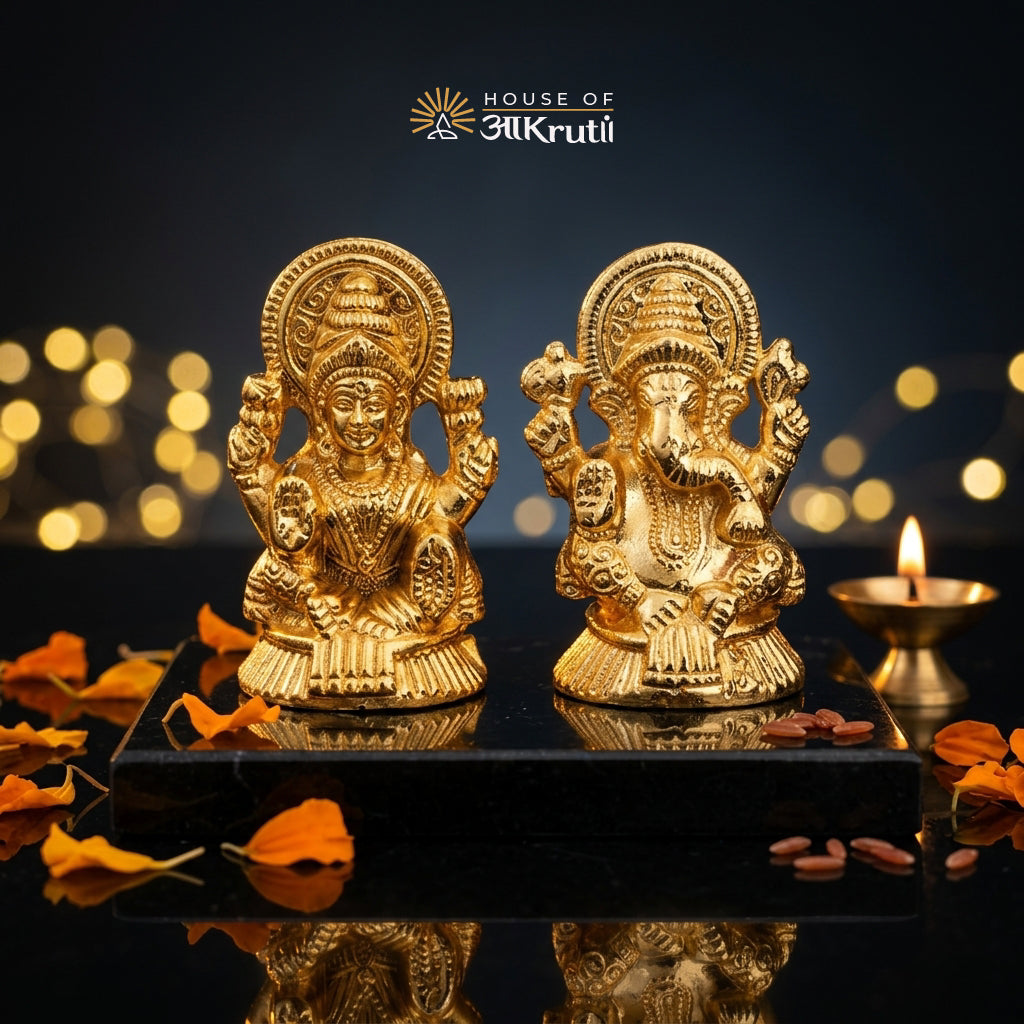 HOA Metal Lakshmi Ganesha Idol – 3.1 x 1.1 Inches
