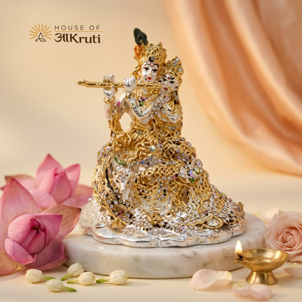 HOA Radha Krishna Metal Statue – 3.1 x 3.1 Inches