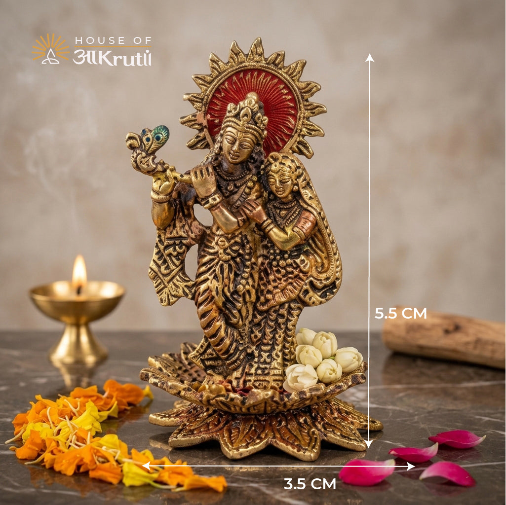 HOA Radha Krishna Metal Statue – 5.5x3.5 Inches