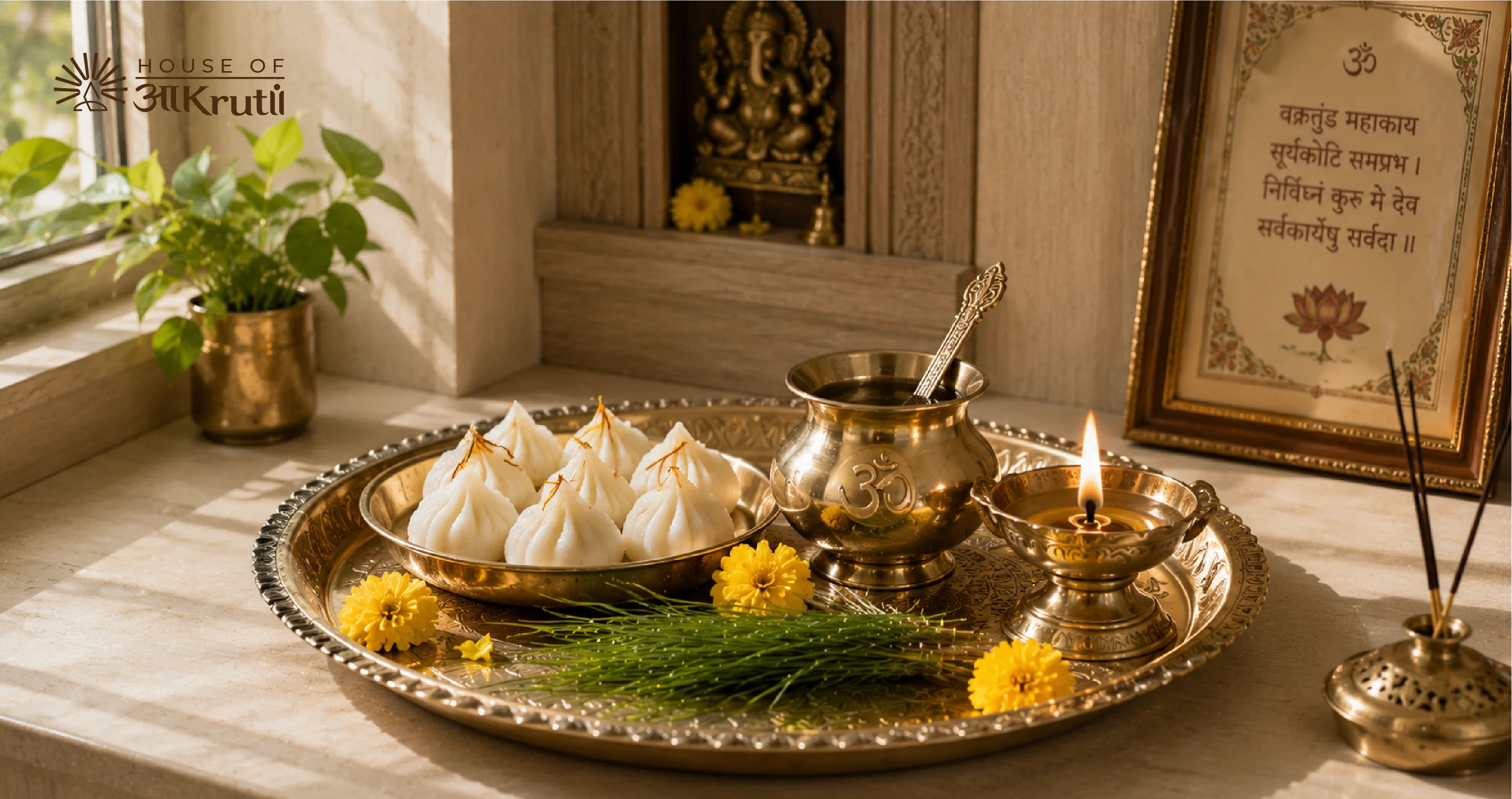 How to Create a Sacred Modak Arghya Setup with Handcrafted Brass Pooja Thalis