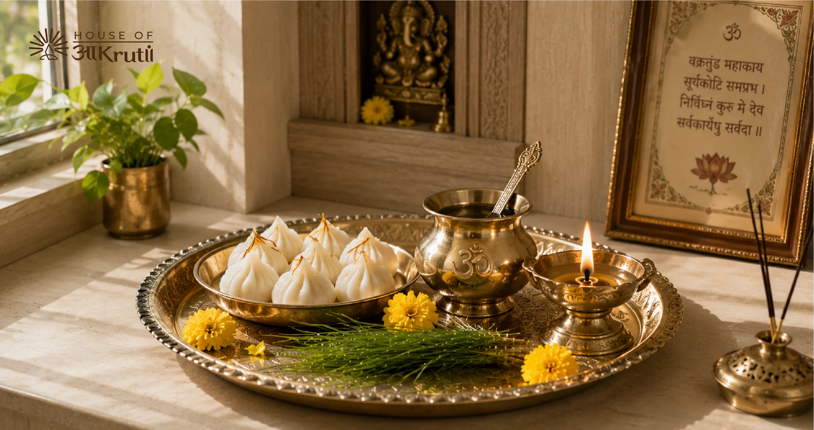 How to Create a Sacred Modak Arghya Setup with Handcrafted Brass Pooja Thalis