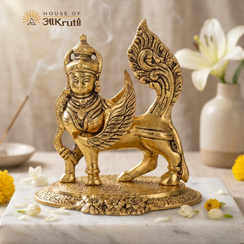 HOA Brass Kamdhenu Cow with Wings – 5.5 × 5.1 inches