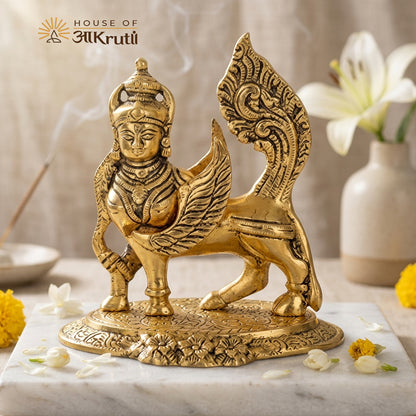 HOA Brass Kamdhenu Cow with Wings – 5.5 × 5.1 inches