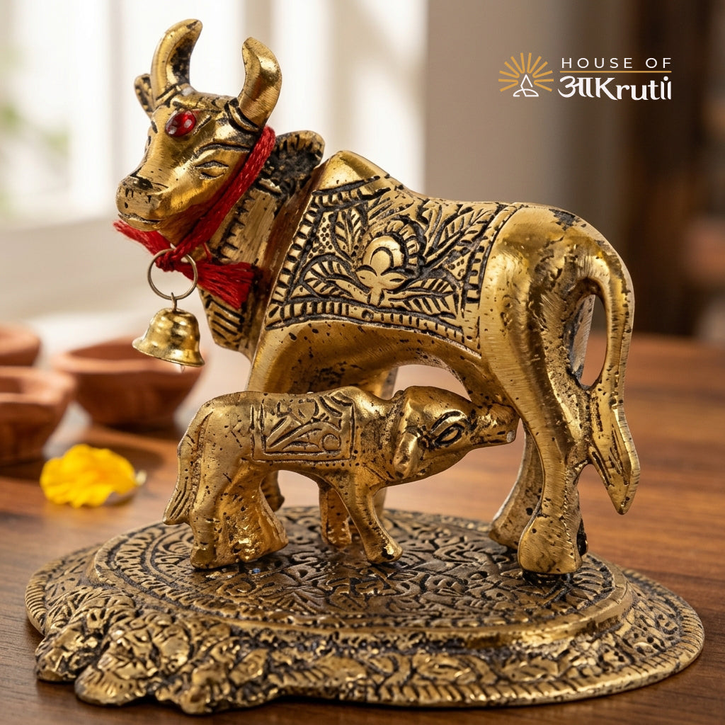 HOA Cow with Calf Metal Idol Gold – 4.7 x 4.3 inches