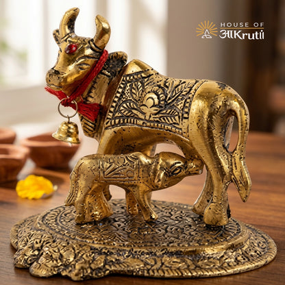 HOA Cow with Calf Metal Idol Gold – 4.7 x 4.3 inches