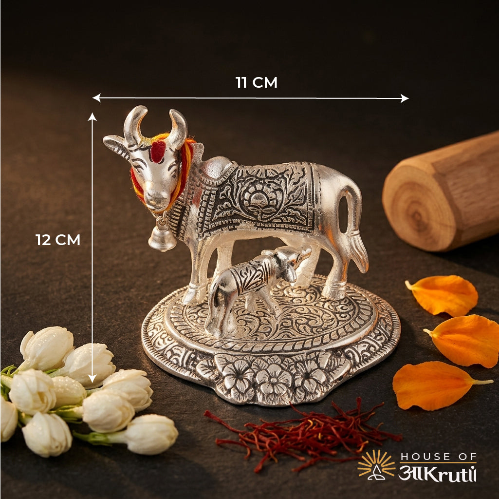 HOA Cow with Calf Metal Idol Silver – 4.7 x 4.3 Inches