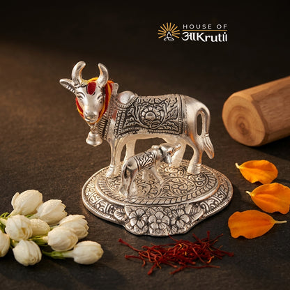 HOA Cow with Calf Metal Idol Silver – 4.7 x 4.3 Inches