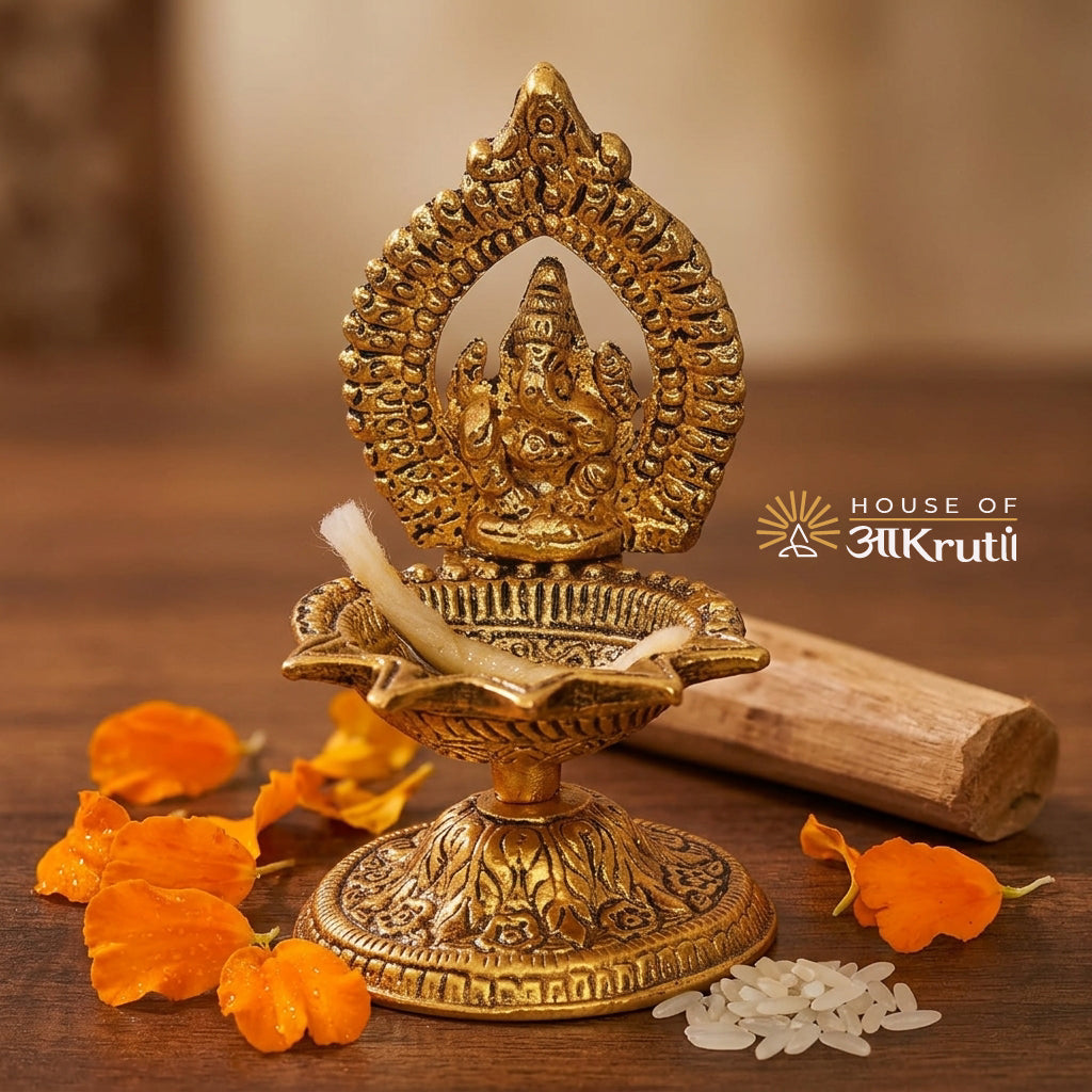 HOA Ganesh Metal Diya – 4.5x2.5 Inches