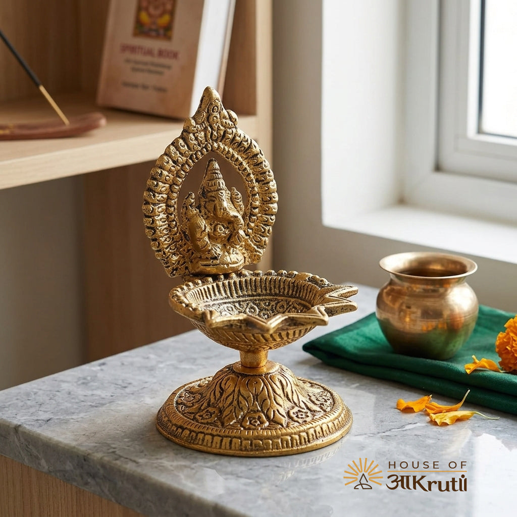 HOA Ganesh Metal Diya – 4.5x2.5 Inches