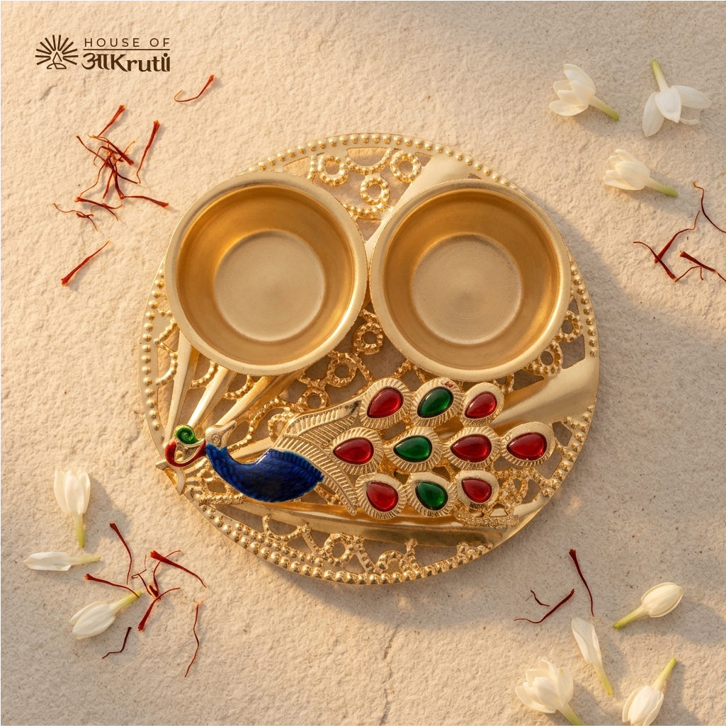 HOA Peacock Meenakari Kankavati (Dual Roli-Chawal Bowls) – 8 CM