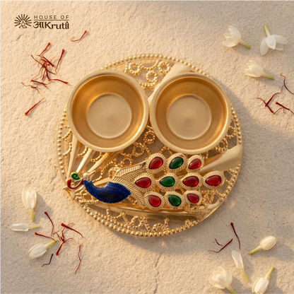 HOA Peacock Meenakari Kankavati (Dual Roli-Chawal Bowls) – 8 CM