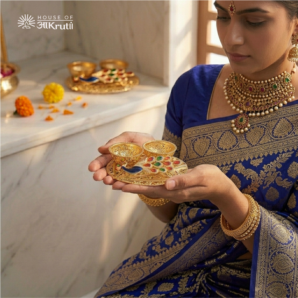 HOA Peacock Meenakari Kankavati (Dual Roli-Chawal Bowls) – 8 CM