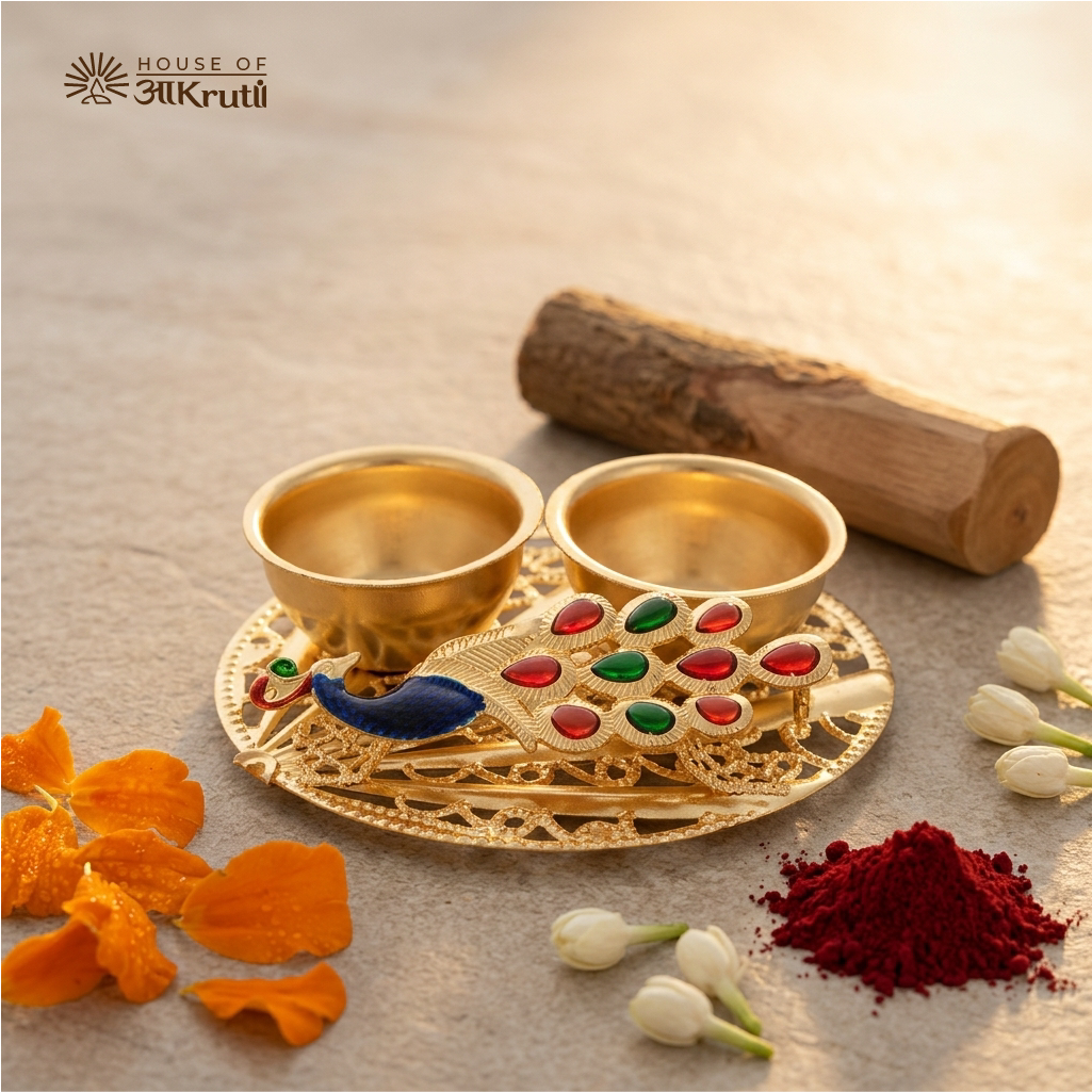 HOA Peacock Meenakari Kankavati (Dual Roli-Chawal Bowls) – 8 CM