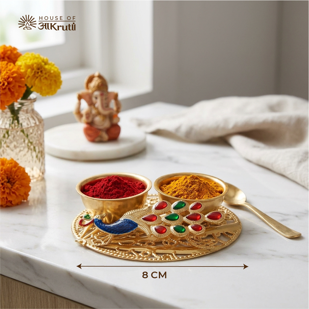 HOA Peacock Meenakari Kankavati (Dual Roli-Chawal Bowls) – 8 CM
