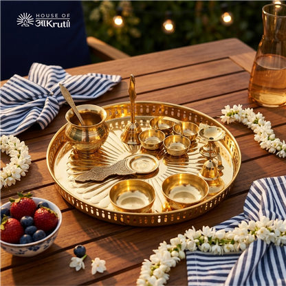 HOA Royal Pure Brass Pooja Thali Set (Complete 11-Piece Set) – 12 Inches