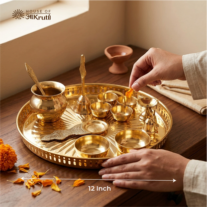 HOA Royal Pure Brass Pooja Thali Set (Complete 11-Piece Set) – 12 Inches