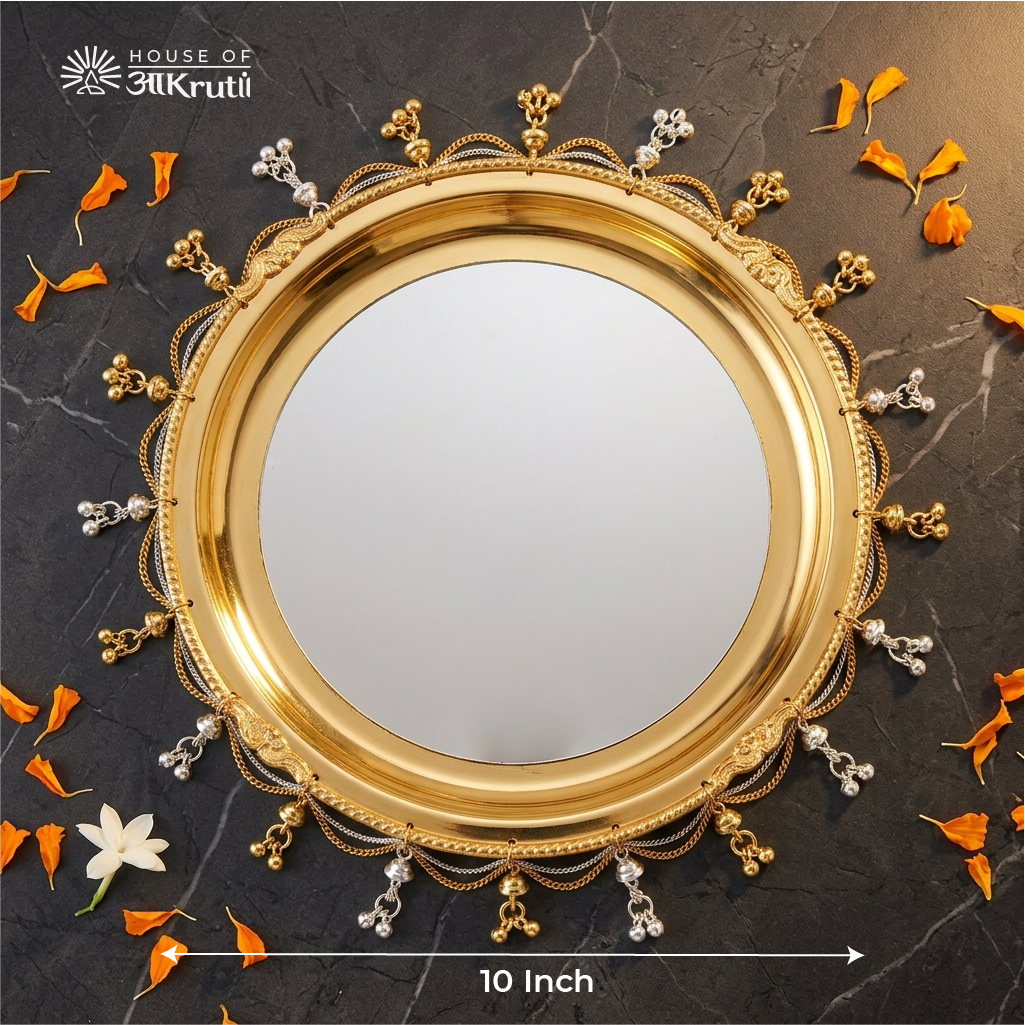 HOA Silver-Gold Plated Decorative Pooja Thali with Ghungroo – 10 Inches
