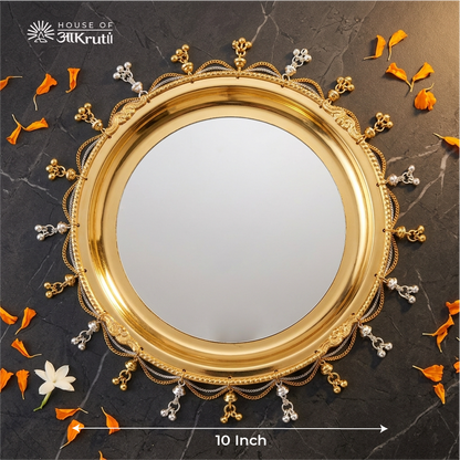 HOA Silver-Gold Plated Decorative Pooja Thali with Ghungroo – 10 Inches