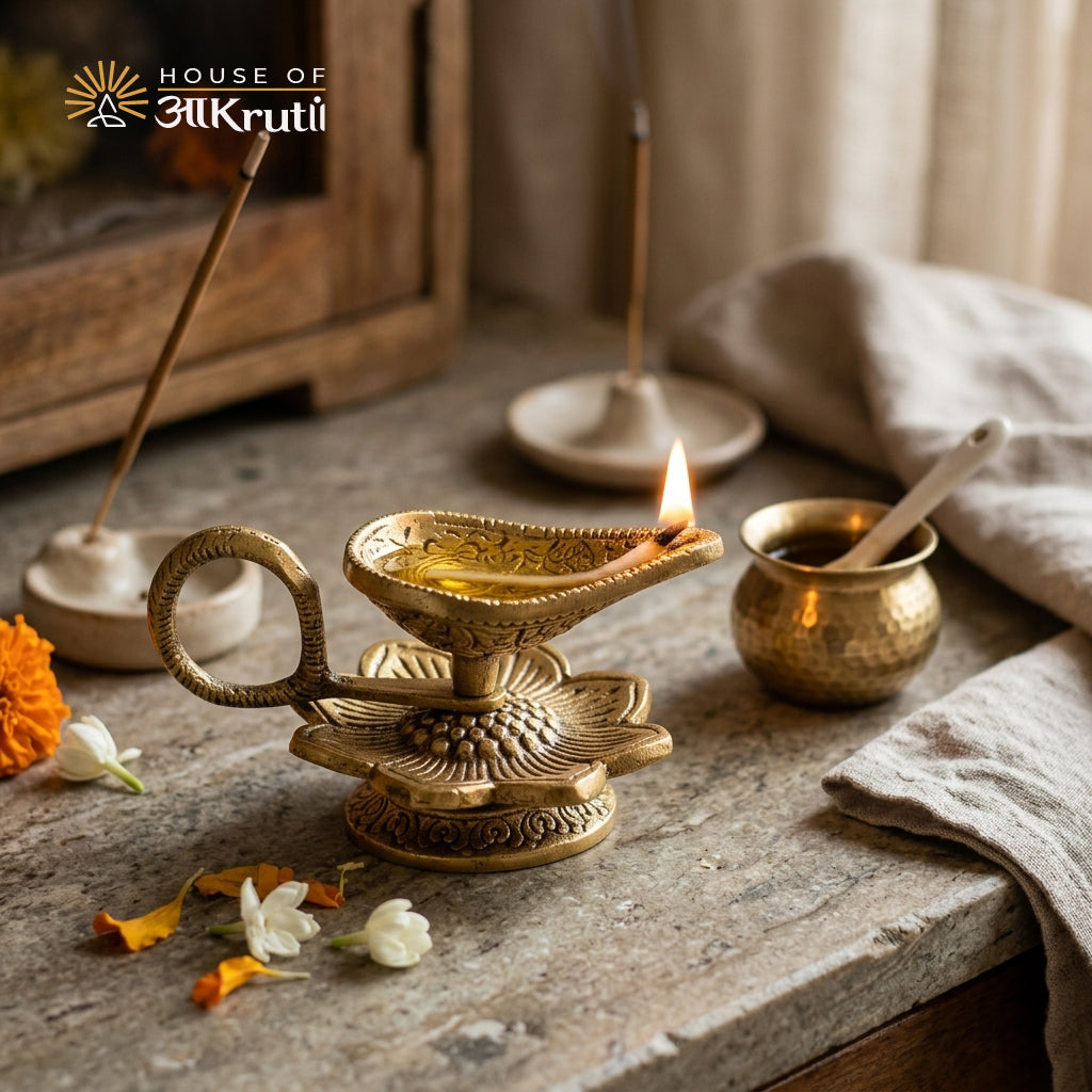 HOA Brass Diya Oil Lamp – 4.3 × 2.3 inches