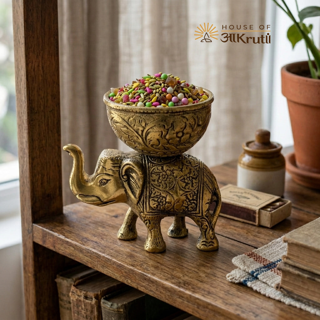 HOA Gold Plated Mukhvas Elephant Set – 5.5 x 5.1 Inches
