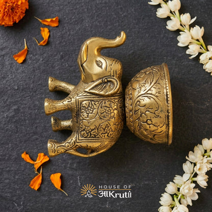 HOA Gold Plated Mukhvas Elephant Set – 5.5 x 5.1 Inches