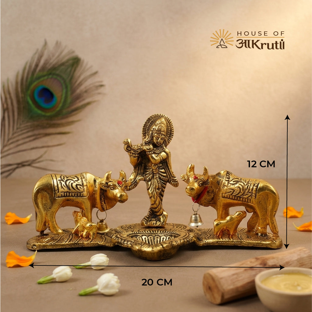 HOA Krishna Brass Diya – 7.8 x 4.7 Inches