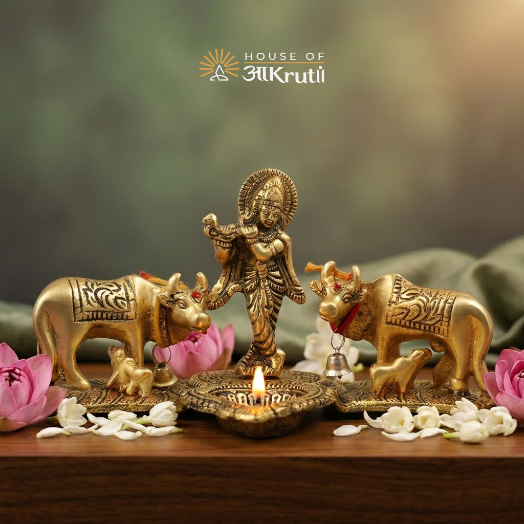 HOA Krishna Brass Diya – 7.8 x 4.7 Inches