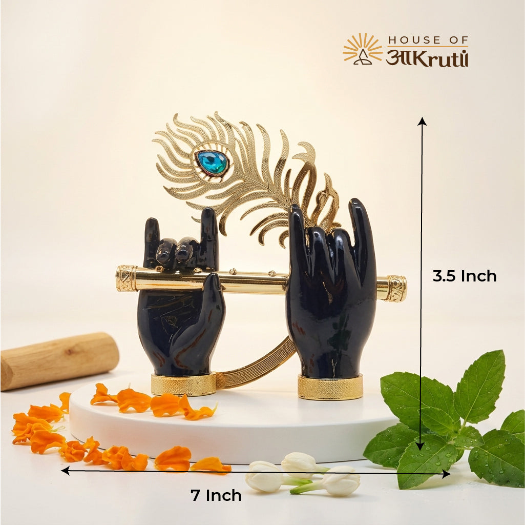 HOA Krishna Hand with Flute Black Metal Idol – 3.5 Inches