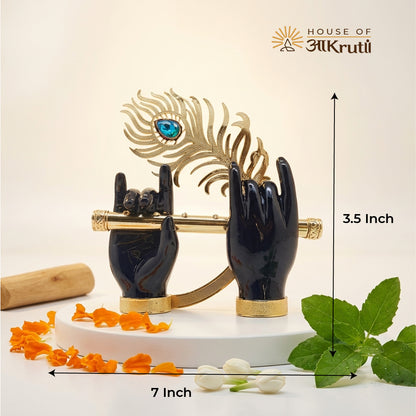 HOA Krishna Hand with Flute Black Metal Idol – 3.5 Inches