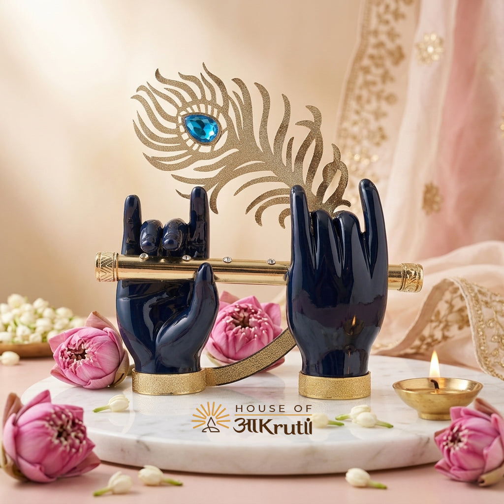 HOA Krishna Hand with Flute Black Metal Idol – 3.5 Inches