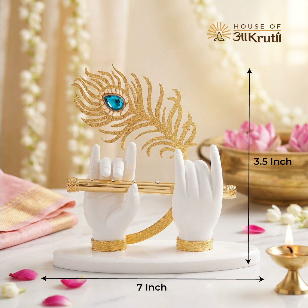 HOA Krishna Hand with Flute White Metal Idol – 3.5 Inches