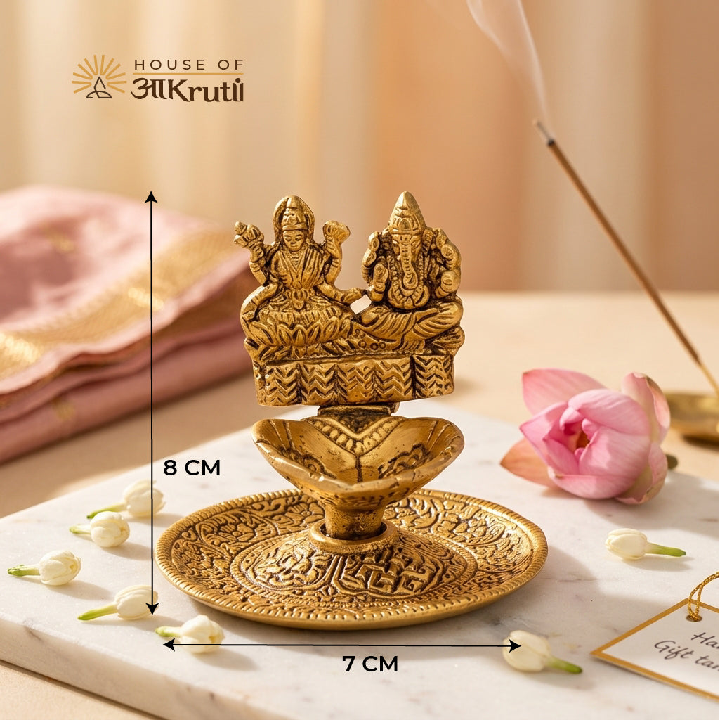 HOA Lakshmi Ganesh Metal Diya – 2.7 x 3.1 Inches