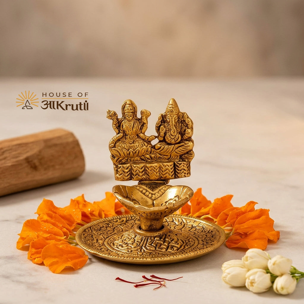HOA Lakshmi Ganesh Metal Diya – 2.7 x 3.1 Inches