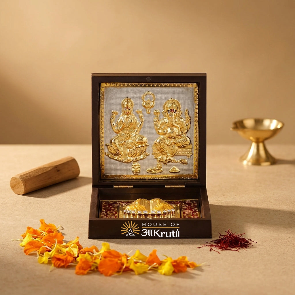 HOA લક્ષ્મી ગણેશ સિલ્વર પ્લેટેડ ફોટો ફ્રેમ – 4x4 ઇંચ