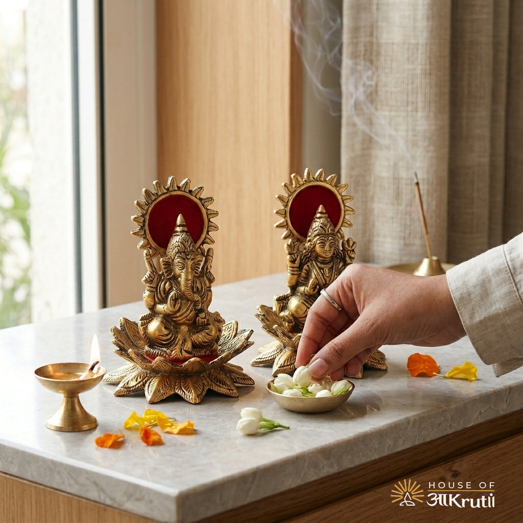 HOA Lakshmi Ganesha Metal Idol – 2.7 x 6.6 inches
