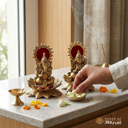 HOA Lakshmi Ganesha Metal Idol – 2.7 x 6.6 inches