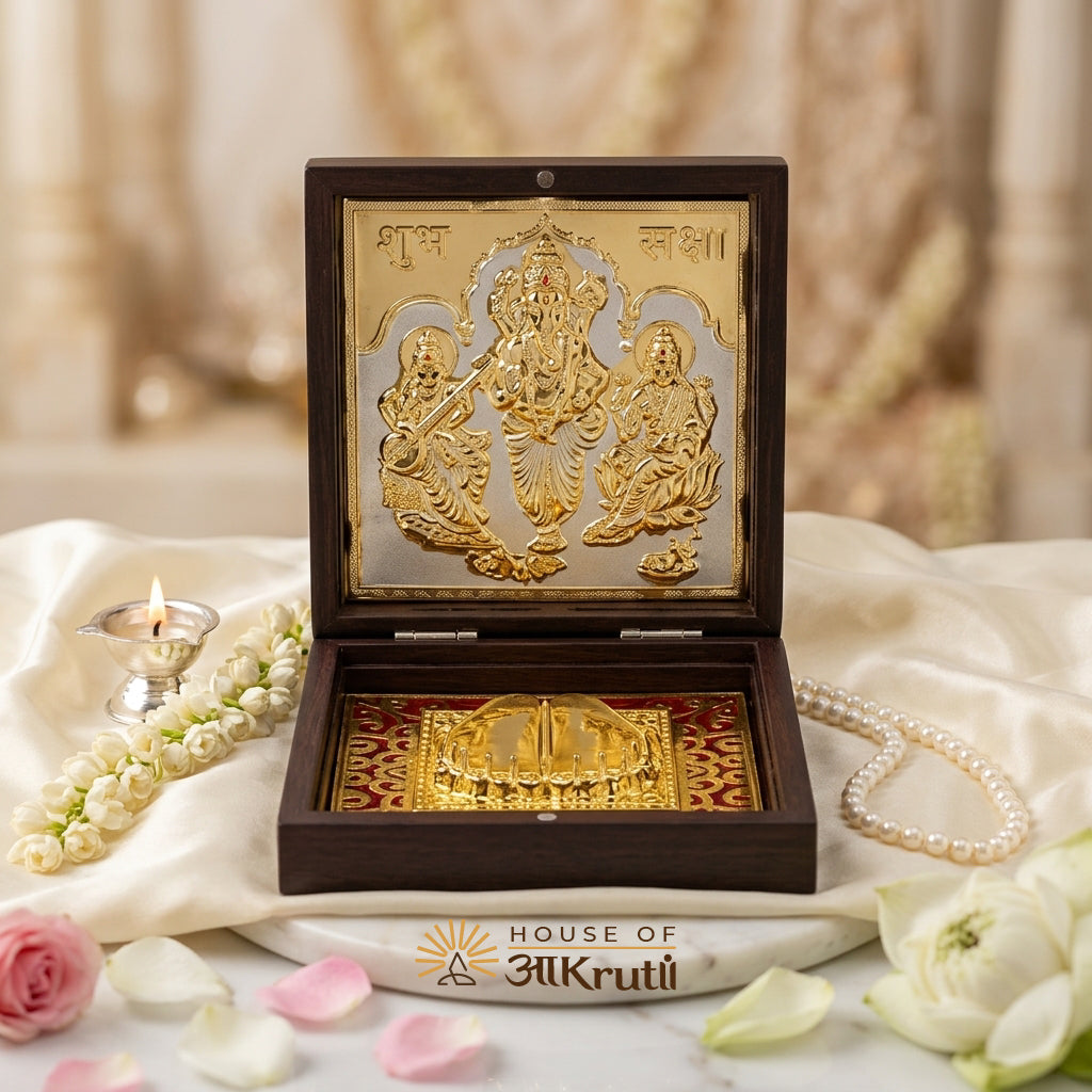 HOA Lakshmi Ganesha Saraswati Silver Plated Photo Frame – 4x4 Inch