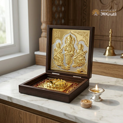 HOA Lakshmi Ganesha Saraswati Silver Plated Photo Frame – 4x4 Inch