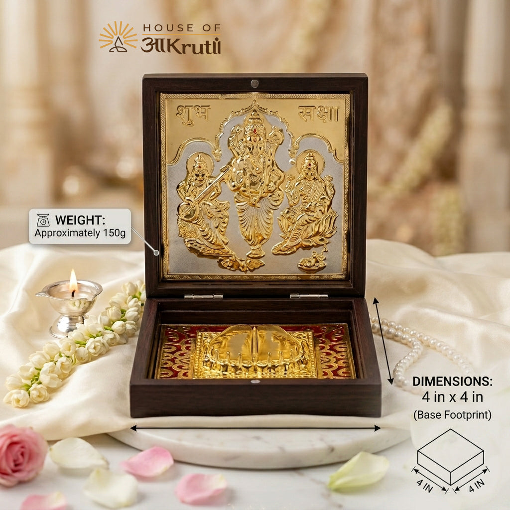 HOA Lakshmi Ganesha Saraswati Silver Plated Photo Frame – 4x4 Inch