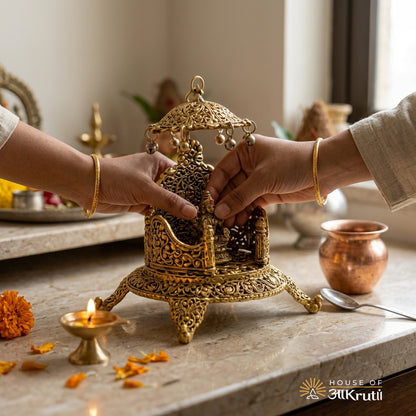 HOA Metal Laddu Gopal Singhasan Throne – 7.1 x 5.1 Inches