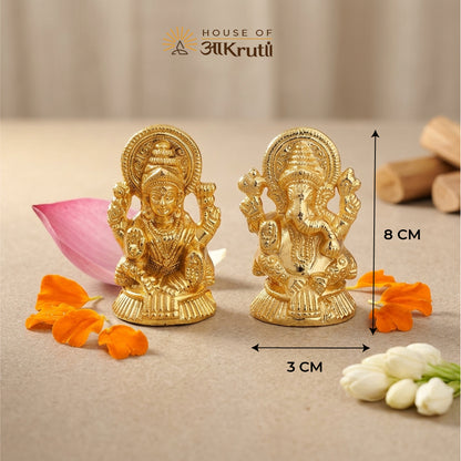 HOA Metal Lakshmi Ganesha Idol – 3.1 x 1.1 Inches