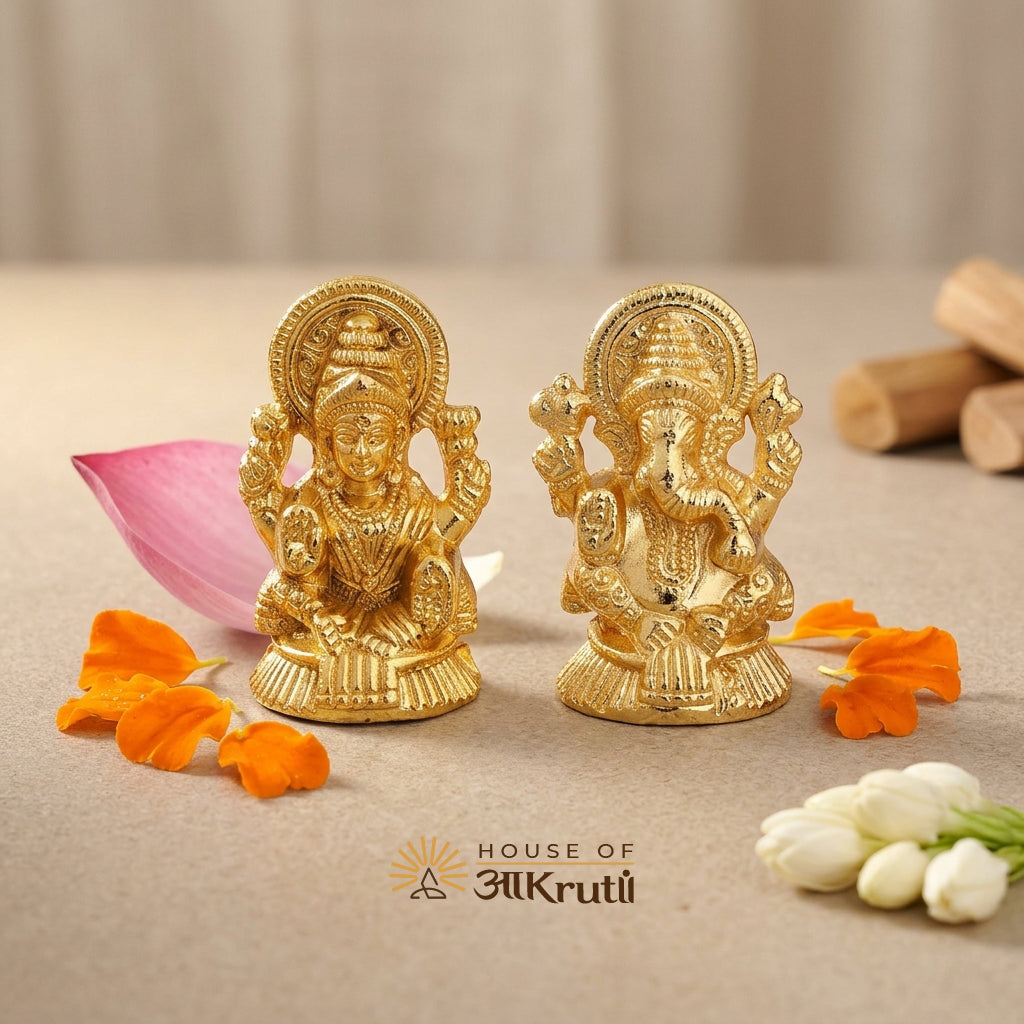 HOA Metal Lakshmi Ganesha Idol – 3.1 x 1.1 Inches