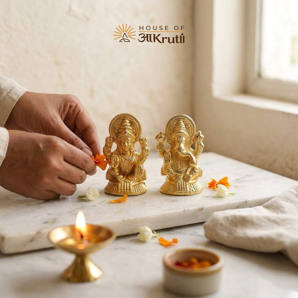 HOA Metal Lakshmi Ganesha Idol – 3.1 x 1.1 Inches