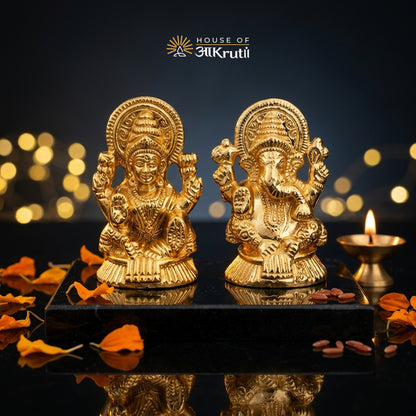HOA Metal Lakshmi Ganesha Idol – 3.1 x 1.1 Inches